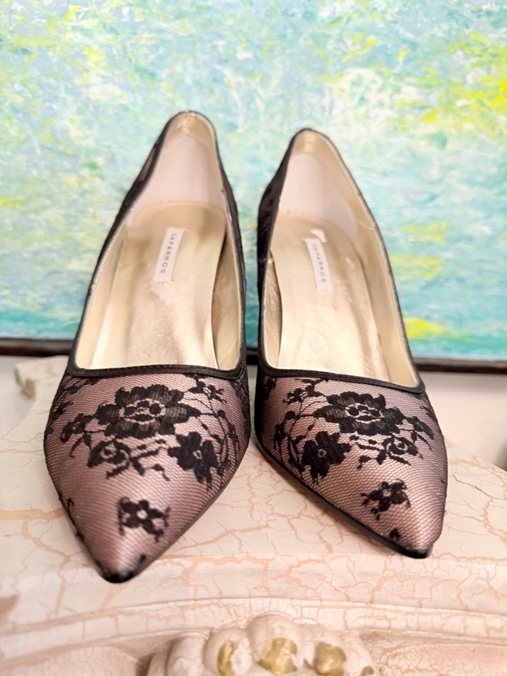 Caparros  Black Lace Pointed Toe Pumps